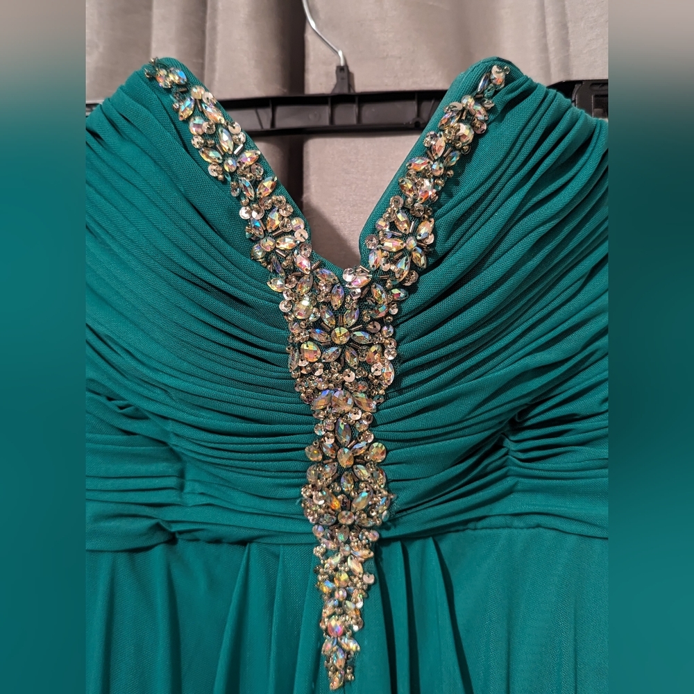 One by Eight Formal Gown Size 8, Teal with Colored Gems Prom - Picture 3 of 14